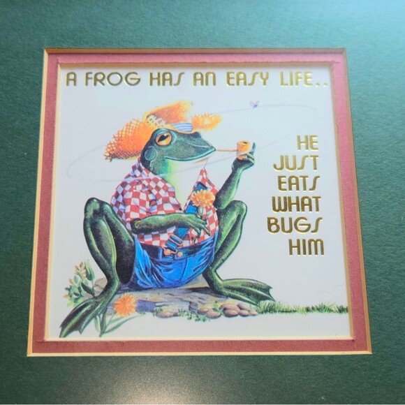 "A Frog Has An Easy Life.." Professionally Framed & Matted Frog Art 9.5"X9.5"X1" - Picture 2 of 8